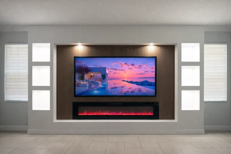 Custom TV Wall Design with Fireplace in Florida | Modern Feature Wall AFTER